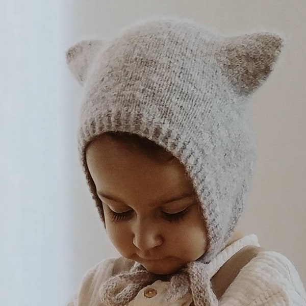 Chapeau de bébé et d’enfant en laine, chapeau Trendy Kitty avec oreilles, bonnet d’alpaga, tenue tricotée, casquette drôle, accessoires photo de bonnet, baby shower, vêtements chauds mignons