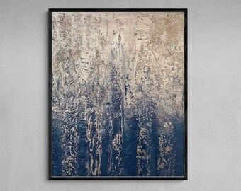 Blue And Gold Abrstract Art Print, Texture Art Print, Giclee Art Print, Art Poster Print, Original Art, Textured Art