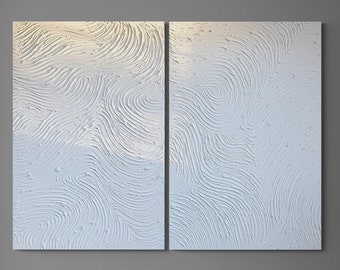 Large Minimalistic Living Room Art Set, White Textured Painting, Original White Wall Art, Wall Art Set, Wabi Sabi Painting, Canvas Art Set