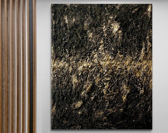 Gold And Black Wall Art, 3D Spackle Wall Art,Textured Wall Art Set, Black Wall Art Painting, Texture Painting, Plaster Painting