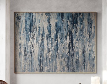 Large Abstract Blue Painting, Textured Painting, Large Blue Wall Art, Blue Living Room Decor, Original Canvas Painting, Plaster Painting