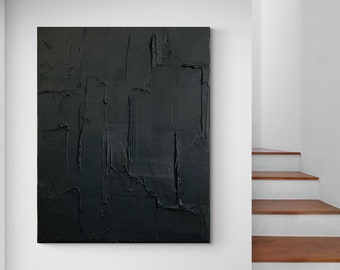 Black Canvas Abstract Art - Black Canvas Abstract Art - Matte Black Textured Wall Art Set - Black Wall Art Painting - Texture Painting