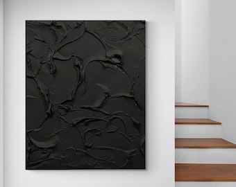 Minimalist Abstract Wall Art Painting - 3D Spackle Wall Art - Matte Black Textured Wall Art Set - Black Wall Art Painting - Texture Painting