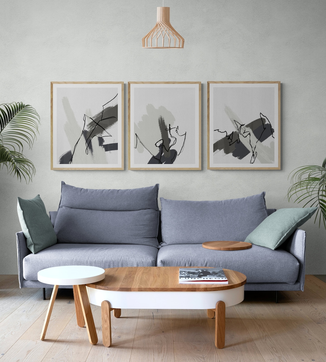 Printable Wall Art Set, Minimalist Line Art, Abstract Living Room Wall ...