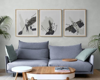 Printable Wall Art Set, Minimalist Line Art, Abstract Living Room Wall Art Print, Downloadable Art, Modern Nordic Wall Art, Digital Painting