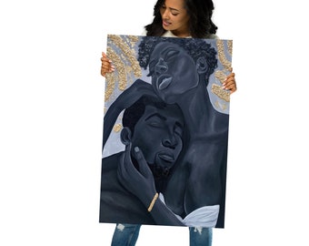 ART PRINT - Black Love Wall Art - Black Man Painting - Black Woman Painting - Black White Gold Black Woman Portrait Painting