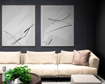 Neutral Wall Art Set, Minimalist Line Art, Abstract Living Room Wall Art Print, Downloadable Art, Modern Nordic Wall Art, Digital Painting