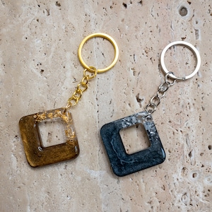 Resin and Foil Leaf Keychain. Square Customizable Split Keyring
