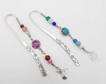 Beaded Metal Hook Bookmark with Charm. Gift for Her