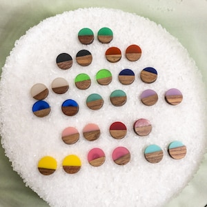 Wood and Resin Dot Stud Earrings