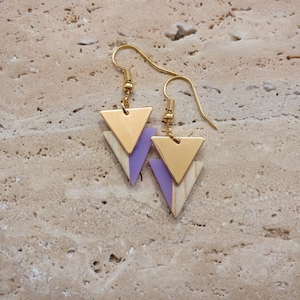 Wood and Resin Earrings. Gold Dangle and Drop Earrings. Gift for Her