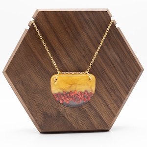 Crushed Glass in Resin Necklace. Half Circle Pendant Necklace. Gift for Her