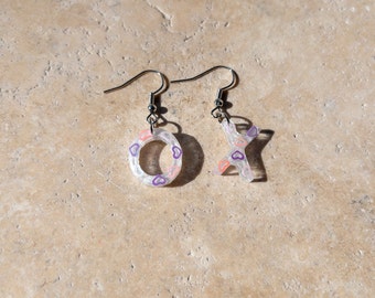 Resin X and O Earrings. Heart Drop Earrings. Gift for Her
