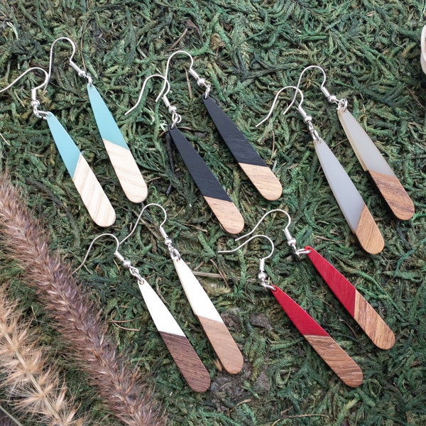 Wood and Resin Teardrop Earrings