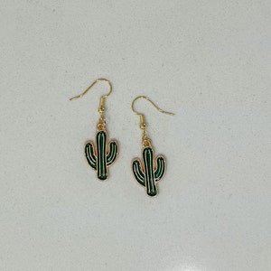 Cactus Charm Earrings. Gold Dangle and Drop Earrings. Gift for Her