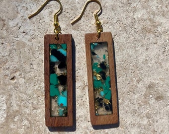 Pendientes colgantes y colgantes de madera y resina con anzuelo de plata de ley. Regalo para ella
