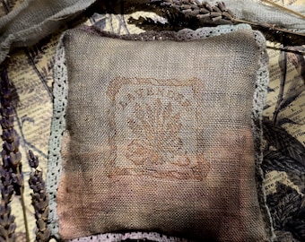 Lavender Sachet with Organic French Lavender - Hand Dyed Linen Sachet Natural Botanical Home Fragrance Rustic Cottage Decor