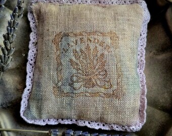 Lavender Sachet with Organic French Lavender - Hand Dyed Linen Sachet Natural Botanical Home Fragrance Rustic Cottage Decor