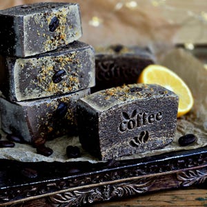 Coffee Lemon Dish Soap Bar - Natural Coconut Oil Dish Soap - Solid Dishwashing Bar - Zero Waste Kitchen Soap - Coffee Scrub Soap