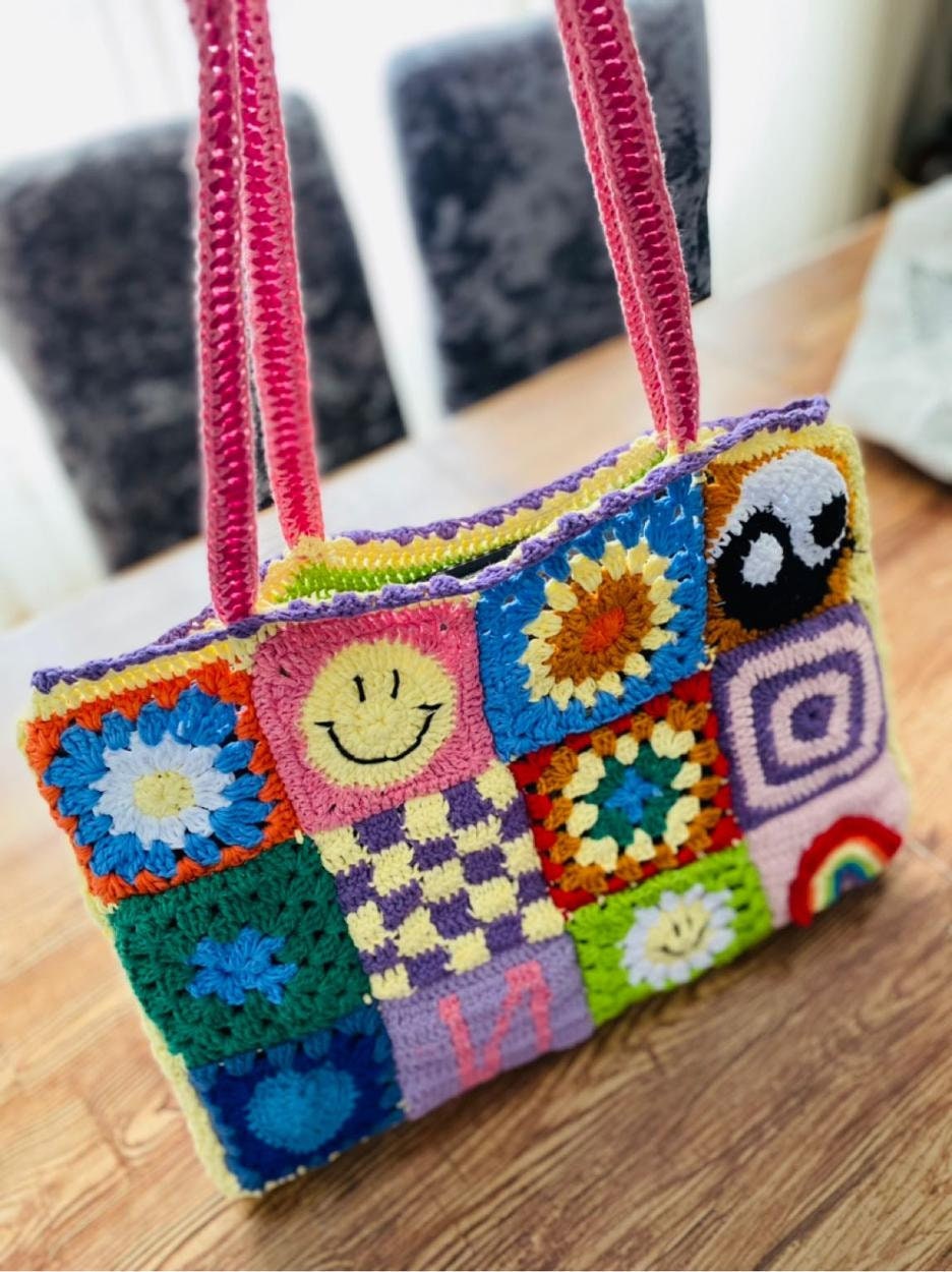 Heart Pattern Crochet Bag, Hollow Out Knitted Tote Bag, Y2k Style Shoulder  Bag - Temu Germany