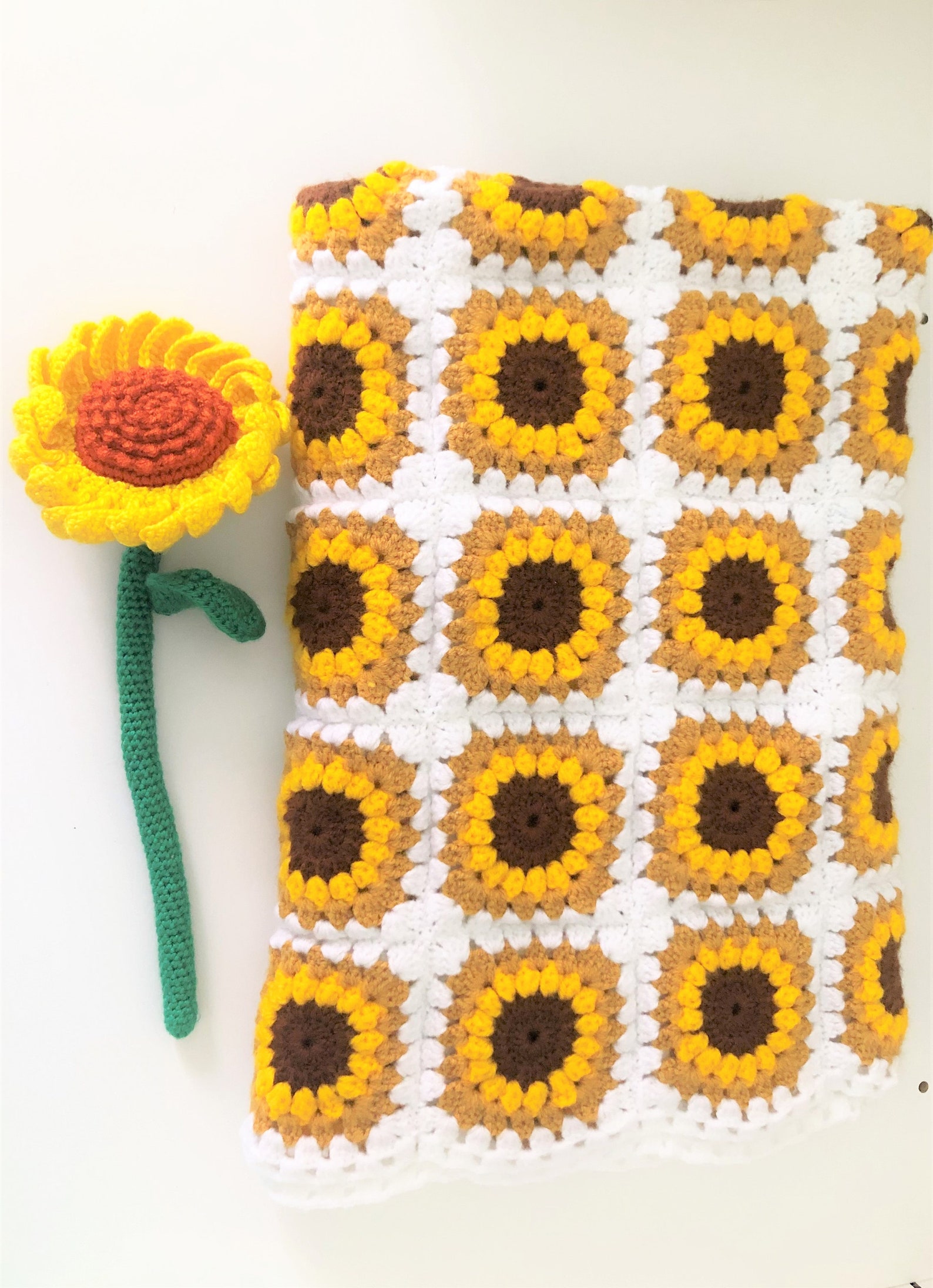 Handmade Sunflower Crochet Blanket Sunflower Knitted Blanket Etsy