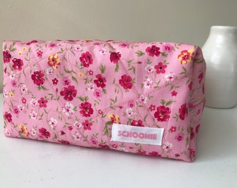 Handmade Pink Floral Quilted Cosmetic Bag/ Makeup Bag/ Toiletry Bag/ Beauty Bag/ Travel Bag
