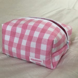 Handmade Quilted Pink Gingham Makeup Bag/ Travel Bag/ Cosmetic Bag