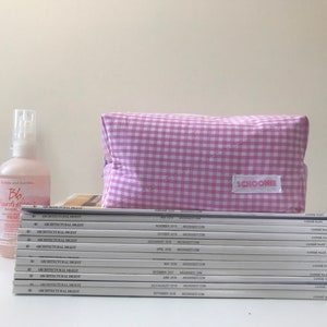 Handmade Quilted Pink Gingham Makeup/ Cosmetic/ Beauty Bag