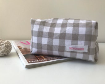 Handmade Quilted Beige Cosmetic Bag/ Makeup Bag/ Toiletry Bag/ Beauty Bag