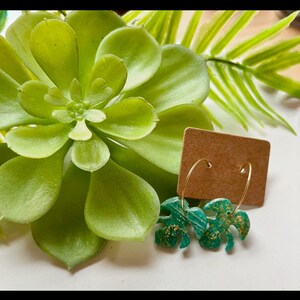 Boho Monstera Earrings |  Green and Gold | Lightweight & Hypoallergenic