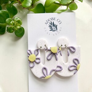Boho Floral Dangle Earrings | Purple, Yellow, White | Lightweight & Hypoallergenic