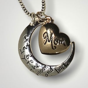 Maman je t’aime à la lune et collier de dos, cadeau pour maman de fils, cadeau pour maman de fille, collier en argent et en or, collier pour maman