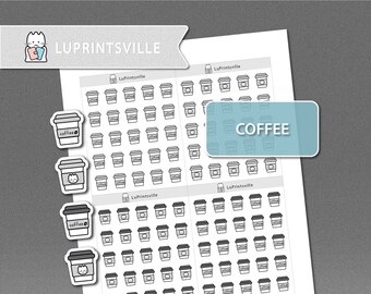 Coffee Printable Planner Stickers | Coffee planner stickers | Bullet journal coffee printable stickers | Cut lines