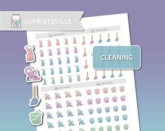 Cleaning Printable Planner Stickers | Chores planner stickers | Bullet journal cleaning printable stickers | Cut lines