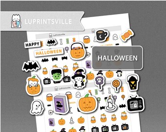 Halloween Printable Planner Stickers, Spooky planner stickers, Bullet journal Halloween printable stickers, Cut lines