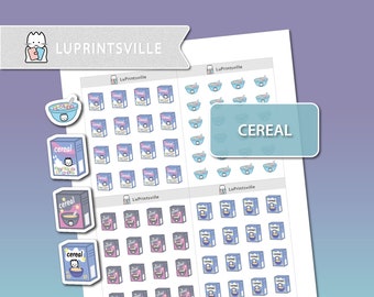 Cereal Printable Planner Stickers | Morning cereal planner stickers | Bullet journal cereal printable stickers | Cut lines