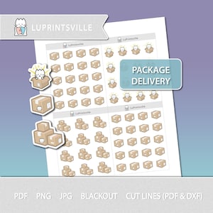 Adesivos de planejador para impressão de entrega de pacotes | Adesivos para planejador de pacotes | Pacotes de bullet journal adesivos para impressão | Cortar linhas