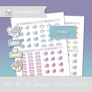 Piano Printable Planner Stickers | Piano planner  stickers | Bullet journal printable piano stickers | Cut lines