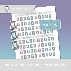 Adesivos de planejador para impressão de videochamada | Adesivos de planejador Facetime | Adesivos imprimíveis para chamadas telefônicas do Bullet Journal | Cortar linhas