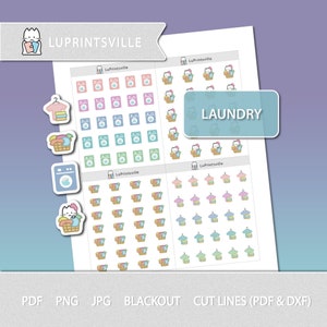 Laundry Printable Planner Stickers | Laundry planner stickers | Bullet journal laundry printable stickers | Cut lines