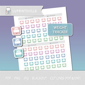 Weight Tracker Printable Planner Stickers | Scale planner stickers | Bullet journal weight printable stickers | Cut lines