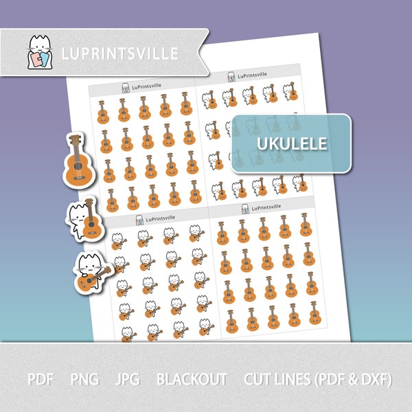 Ukulele Printable Planner Stickers | Ukulele planner stickers | Bullet journal ukulele printable planner stickers | Cut lines