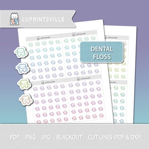 Dental Floss Printable Planner Stickers / Floss planner stickers / Bullet journal flossing printable stickers / Líneas de corte