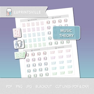 Pegatinas imprimibles para planificador de teoría musical / Pegatinas para planificador musical / Pegatinas imprimibles de música para bullet journal / Líneas de corte