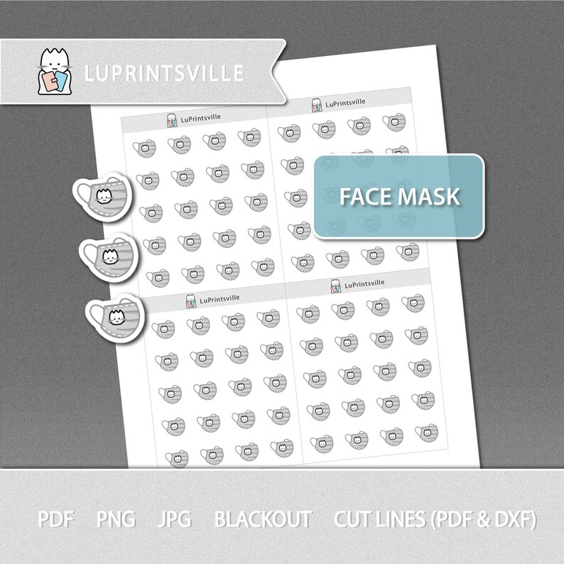 Sticker Mask Sheet Face Mask Printable Planner Stickers | Mask Planner Stickers | Bullet ...