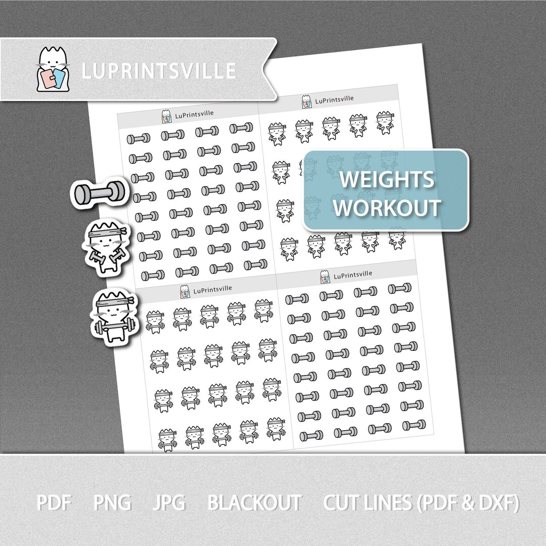 Weights Workout Printable Planner Stickers Exercise Planner Stickers ...