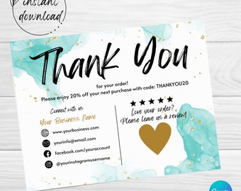Editable Thank You Card, Business Thank You Card, Thank You Card Template, Printable Thank You Card, Canva Template