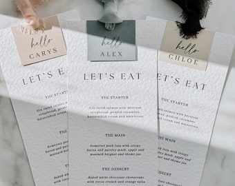 Wedding Menu, Personalised Wedding Menu with Place Name, Chiffon Ribbon, Wedding Place Name, Wedding Stationery, Wedding Details, Name Cards