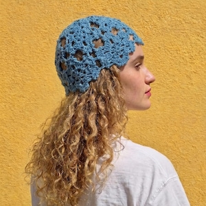 Crochet Lace Skullcap | Handmade Cotton Boho Hair Cap | Floral Mesh Head Cap