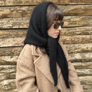 Hand Knit Triangle Scarf – Soft Mohair Wool Winter Shawl